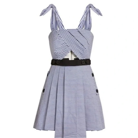 Self-Portrait Blue and White Striped Mini Dress - Picture 4 of 10